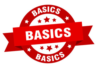 basics round ribbon isolated label. basics sign