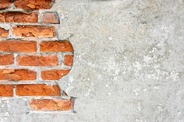 Wall background. Old rough stone on cement pattern wall background. Vintage grunge plaster or concrete stucco surface. Art rough stylized texture banner with space for text.