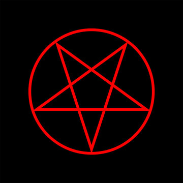 Inverted pentagram red color. Magic sign