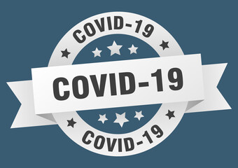 covid-19 round ribbon isolated label. covid-19 sign