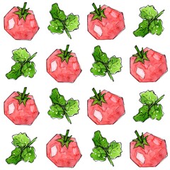 Tomato seamless pattern with parsley leaves. Hand drawn watercolor sketch painted. Hand drawn watercolor sketch painted. Botanical art. Design for fabrics, textiles, cafes, packaging.