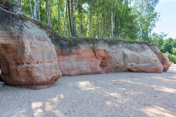 Veczemju klintis (Veczemju cliffs) on Baltic sea near Tuja, Latvia. Beautiful sea shore with limestone and sand caves