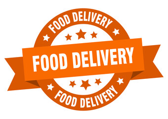 food delivery round ribbon isolated label. food delivery sign