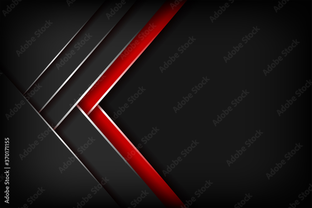 Poster modern 3d geometry shapes black frame layout lines with shiny color red borders on dark vector templ