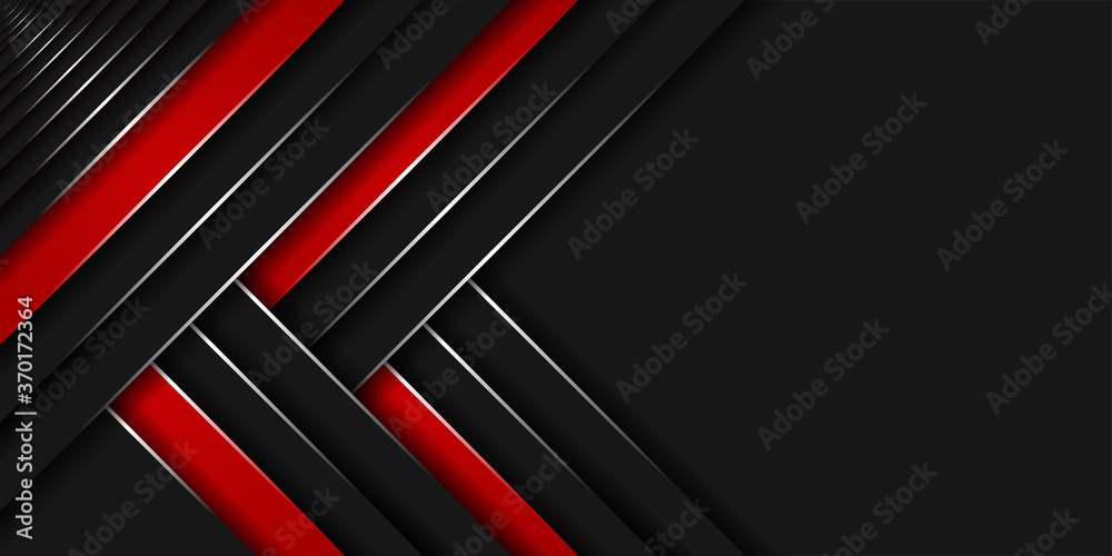 Poster modern 3d geometry shapes black frame layout lines with shiny color red borders on dark vector templ