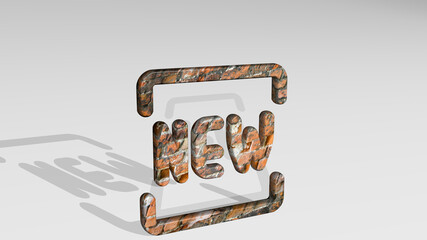 tag new circle made by 3D illustration of a shiny metallic sculpture casting shadow on light background. sign and banner