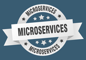 microservices round ribbon isolated label. microservices sign