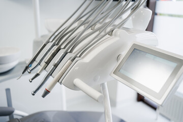 Close up Dental tools, Stomatological instruments in dentists modern stomatology clinic