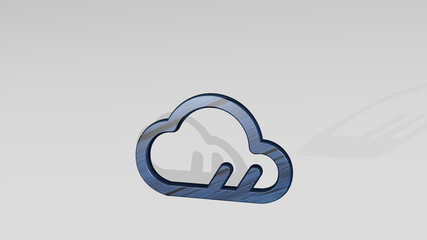 light mode cloudy casting shadow from a perspective. A thick sculpture made of metallic materials of 3D rendering. background and illustration