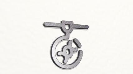 D PRINT CANDY from a perspective on the wall. A thick sculpture made of metallic materials of 3D rendering. illustration and background