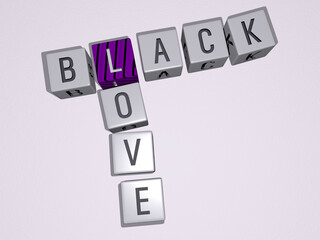 BLACK LOVE combined by dice letters and color crossing for the related meanings of the concept. background and illustration