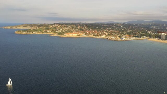 Gijon, beautiful  coastal city in Asturias,Spain. Aerial Drone Footage