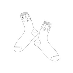 Sock vector black and white sketch of stylish cotton and woolen socks isolated on white background in doodle style drawing. Creative ink art work.