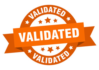 validated round ribbon isolated label. validated sign