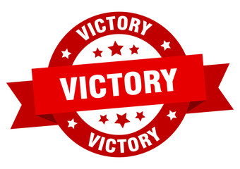 victory round ribbon isolated label. victory sign
