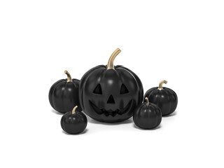 Black Halloween pumpkin in white room 3d rendering. 3d illustration luxury pumpkin for celebration Halloween event template minimal style concept.