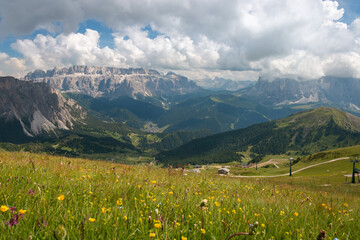 Fototapeta premium Scenic view of Sella group mountains