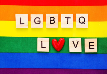 LGBT pride. Lesbian Gay Bisexual Transgender. LGBT, love is love letters on the LGBT flag. The...
