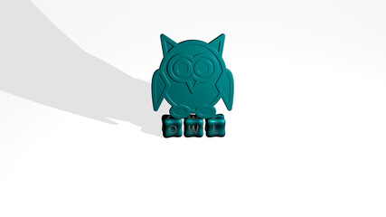 3D illustration of owl graphics and text made by metallic dice letters for the related meanings of the concept and presentations. bird and animal