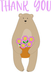 Cute thank you card with bear and flowers. Thank you poster in a cozy cartoon style. Vector illustration.
Awesome baby card in vector.