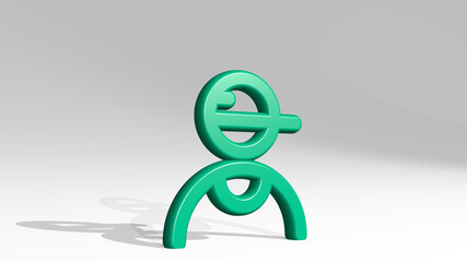 people man cap from a perspective with the shadow. A thick sculpture made of metallic materials of 3D rendering. illustration and business