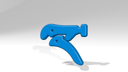 TOOLS SLIP JOINT PLIERS from a perspective with the shadow. A thick sculpture made of metallic materials of 3D rendering. illustration and background