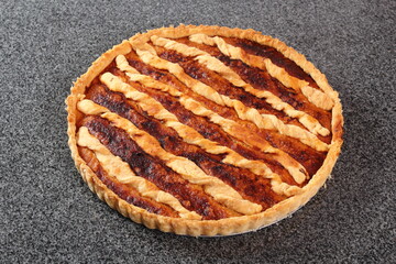 Shoofly Tart with Golden Syrup Filling on Granite Surface