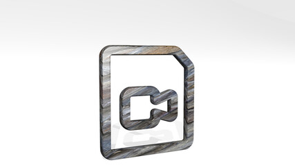 video file camera casting shadow with two lights. 3D illustration of metallic sculpture over a white background with mild texture. icon and game