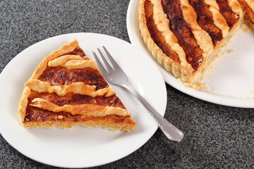 Shoofly Tart with Golden Syrup Filling on Granite Surface