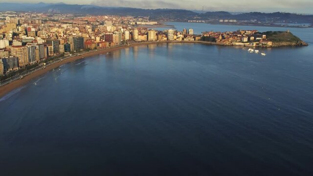 Gijon, beautiful  coastal city in Asturias,Spain. Aerial Drone Footage
