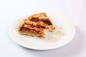 Shoofly Tart with Golden Syrup Filling. Isolated on white background.
