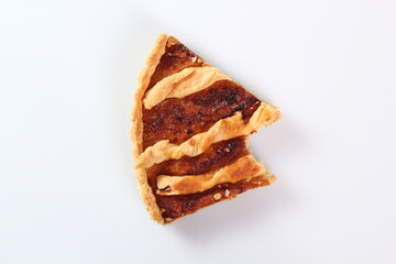 Shoofly Tart with Golden Syrup Filling. Isolated on white background.