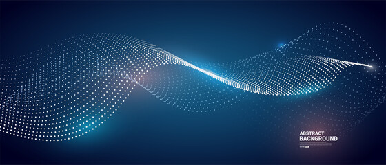 Abstract blue background with flowing particles. Dynamic waves. vector illustration.	
