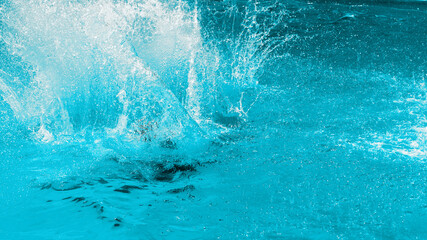 authentic background blue water splash, selective focus