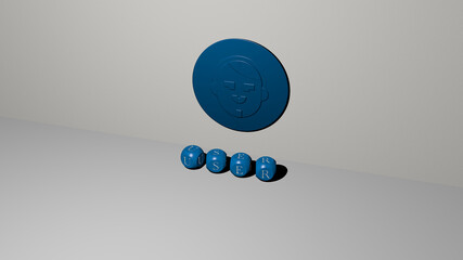 3D graphical image of user vertically along with text built by metallic cubic letters from the top perspective, excellent for the concept presentation and slideshows. illustration and icon