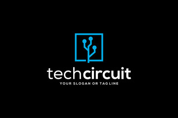 circuit tech logo design vector