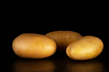 A group of potatoes on a black background.