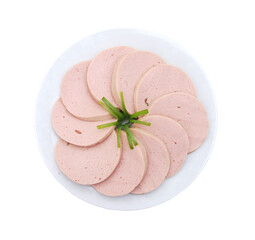 Pieces of chopped ham on white