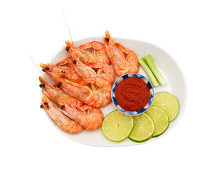 Boiled shrimps isolated on white