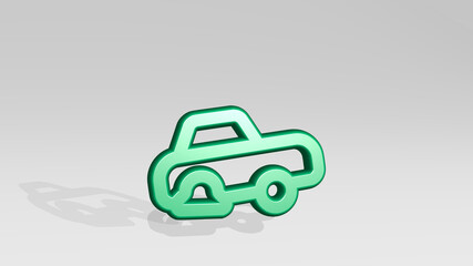 CAR REPAIR TIRE from a perspective with the shadow. A thick sculpture made of metallic materials of 3D rendering. illustration and auto