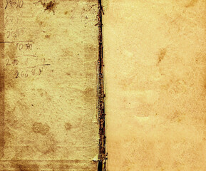 The flyleaf of an old yellowed book. Grunge background.