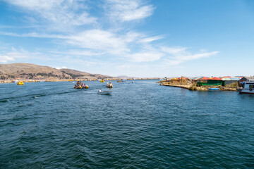 Fototapeta premium Totora boat on the Titicaca lake, Peru