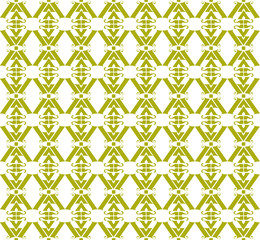 Vintage style golden diamond shapes with swirls and dots in a repeating pattern on white, geometric vector illustration