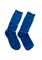 Pair of blue socks isolate on white background.