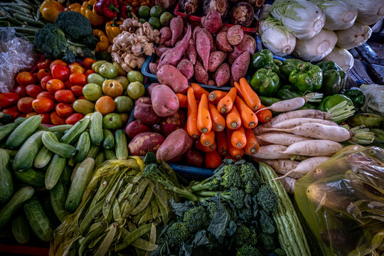 Fresh vegetables in a local market of Kampong Cham, Cambodia 