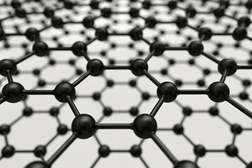 Obraz premium 3D rendering of graphene sheets on white surface, black atoms and bonds