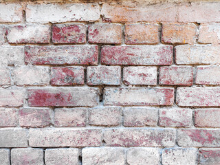 Abstract background old white brick wall with cracks and scratches. Landscape style. Great background or texture.