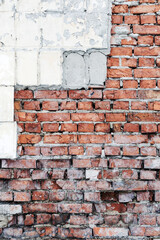 Abstract background old white brick wall with cracks and scratches. Landscape style. Great background or texture.