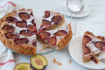 home made vanilla almond tarte with plums