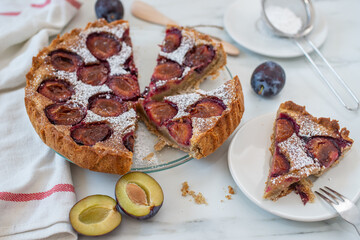 home made vanilla almond tarte with plums